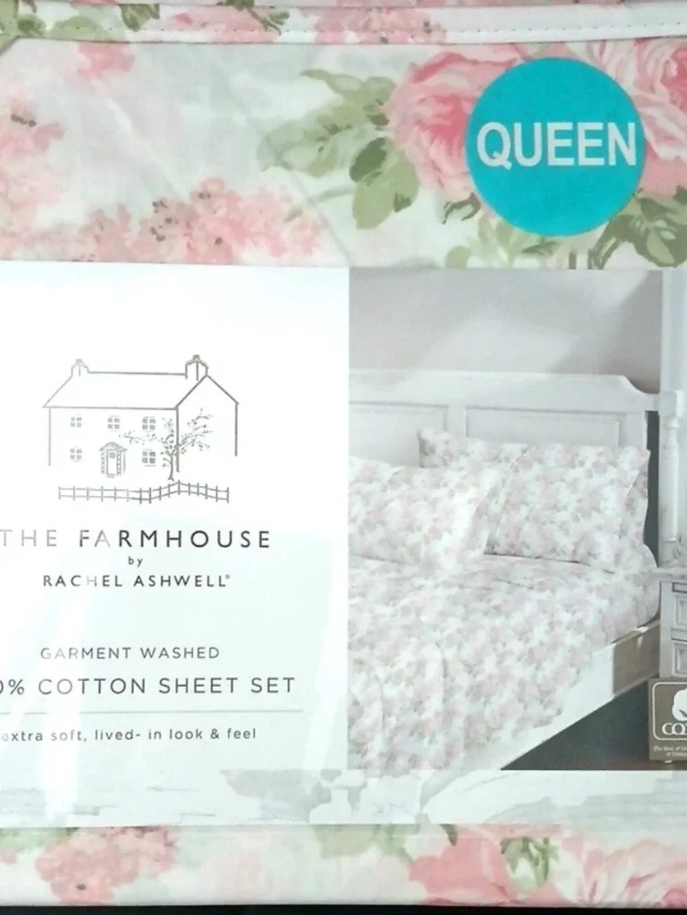 Shabby Chic Rachel Ashwell Farmhouse QUEEN sheet set Pink Floral Roses